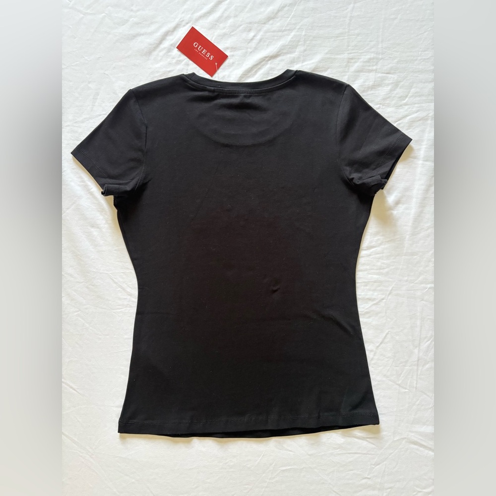 NWT-GUESS Women's Jet Black Logo Studded Tee - Picture 2 of 8